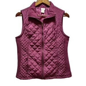 Aspen Quilted Burgandy Vest Women's Size M Side Stretch Panel Gold Zipper Pocket